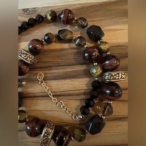 Barse Tiger Eye and Smoky Quartz Bronze Necklace